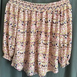 Melloday Women’s Off Shoulder Blouse Size Small Long Sleeve Cream Multi Color